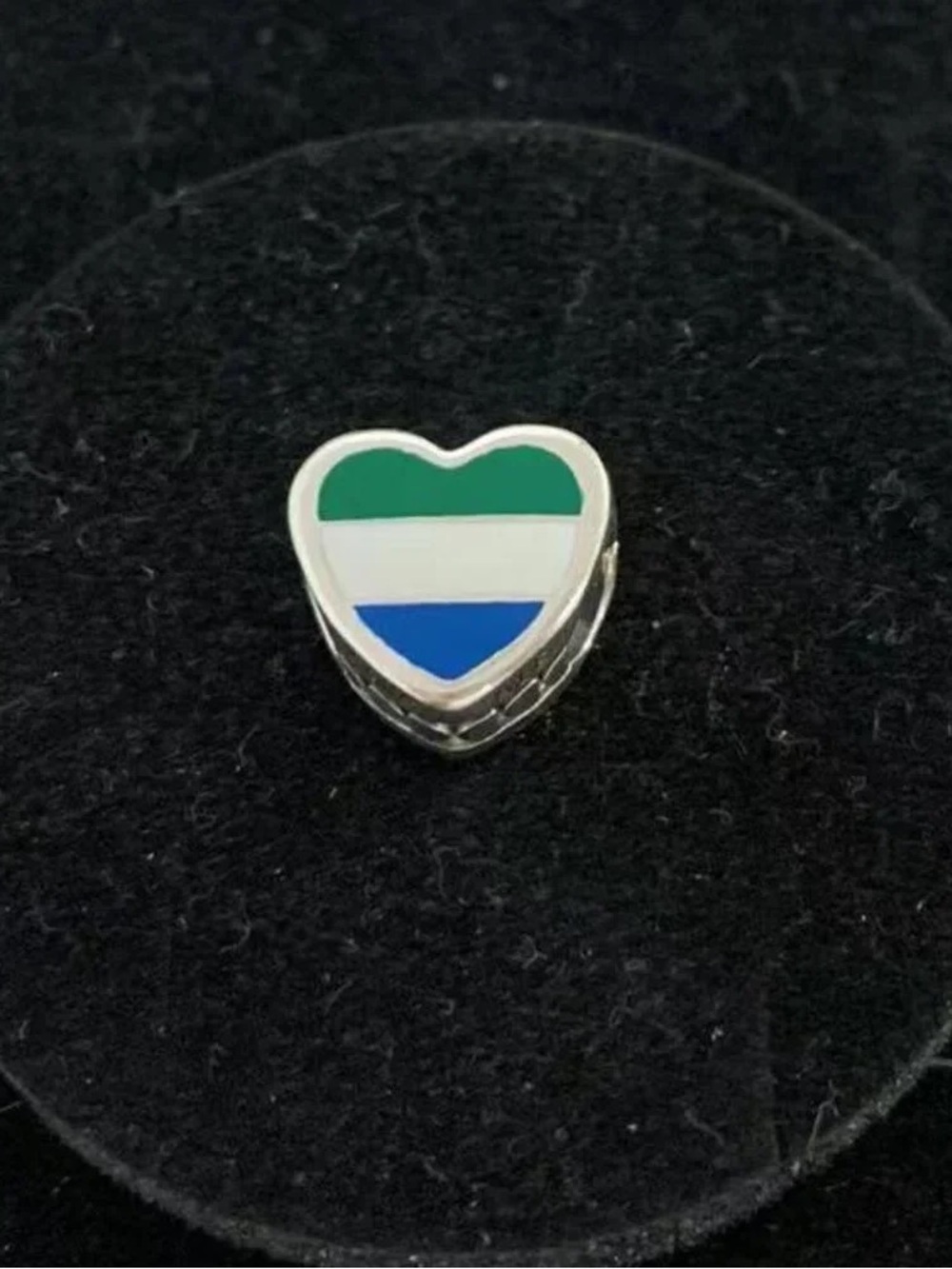 Pandora Heart Enamel Charm in Green White Blue